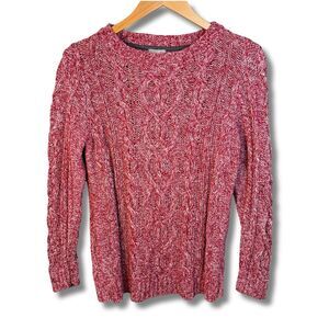 J. Jill Cable Knit Sweater Womens MP Marled Red White Cotton Fisherman Festive